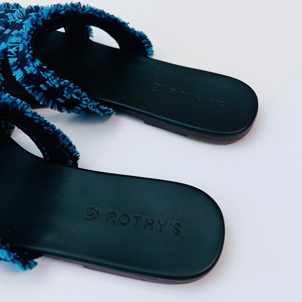 Rothy's Triple Band Slides Teal Blue‎ Fringe Women's 11 Boho Comfort - Picture 2 of 9